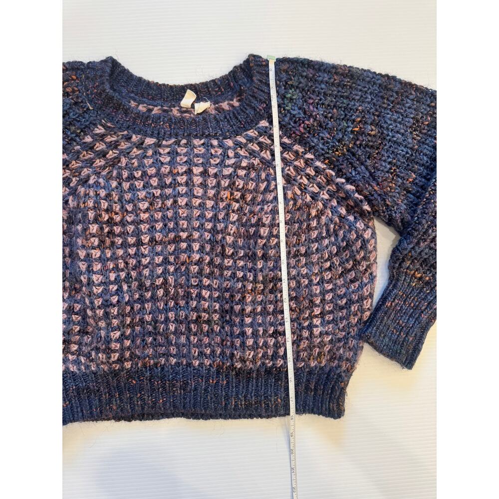 Moth Anthropologie Cropped Waffle Knit Sweater Wool Mohair Mauve Navy XXS - Picture 7 of 16